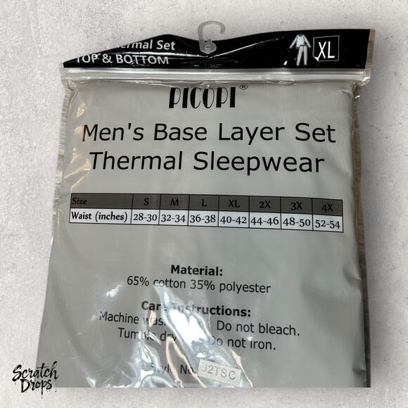 Picopi Mens Base Layer Thermal Sleepwear Waffle Long Underwear Set XL Shirt/Pant - Picture 2 of 4